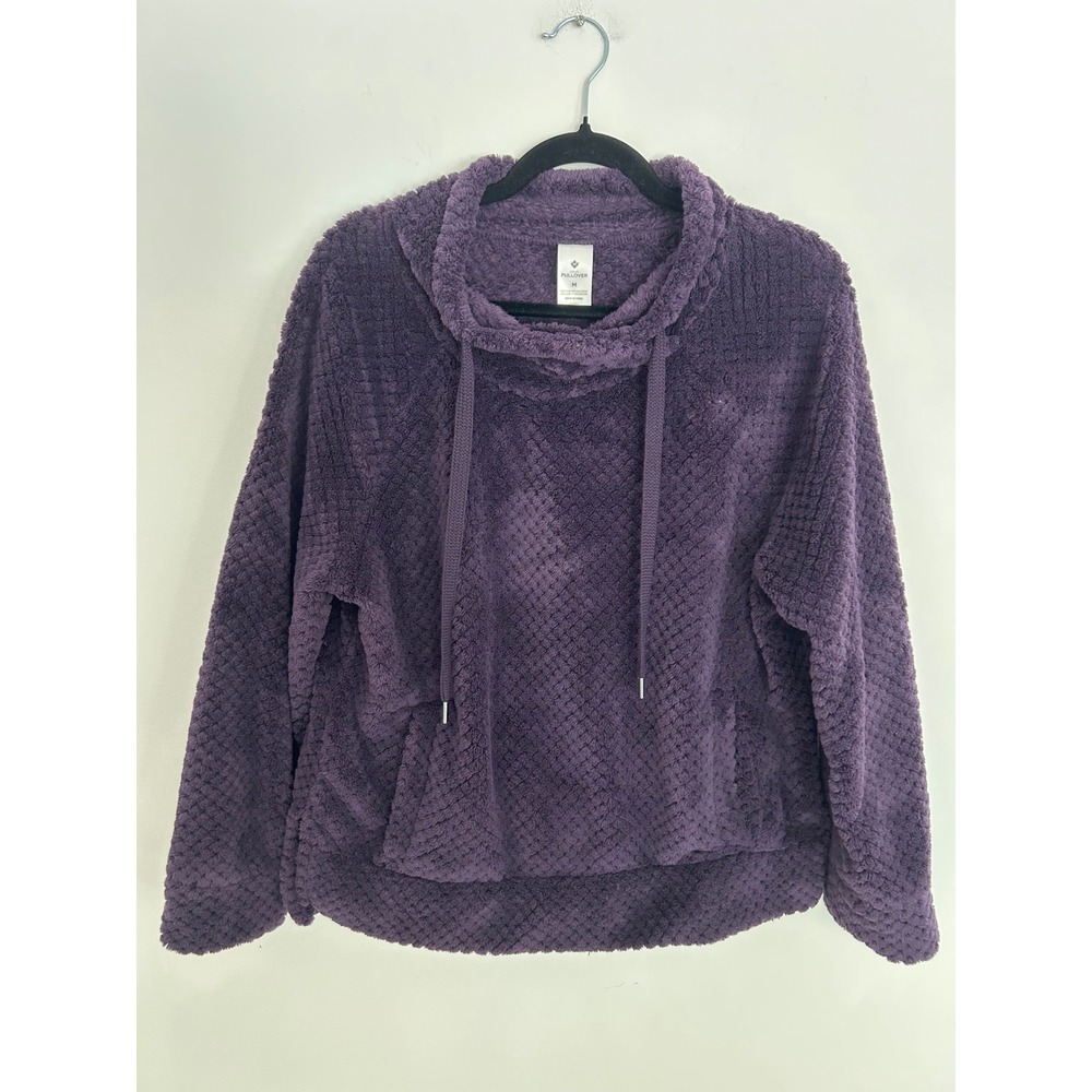 Members Mark Purple Plush Faux Fur Cowl Neck Pullover Sweater Medium